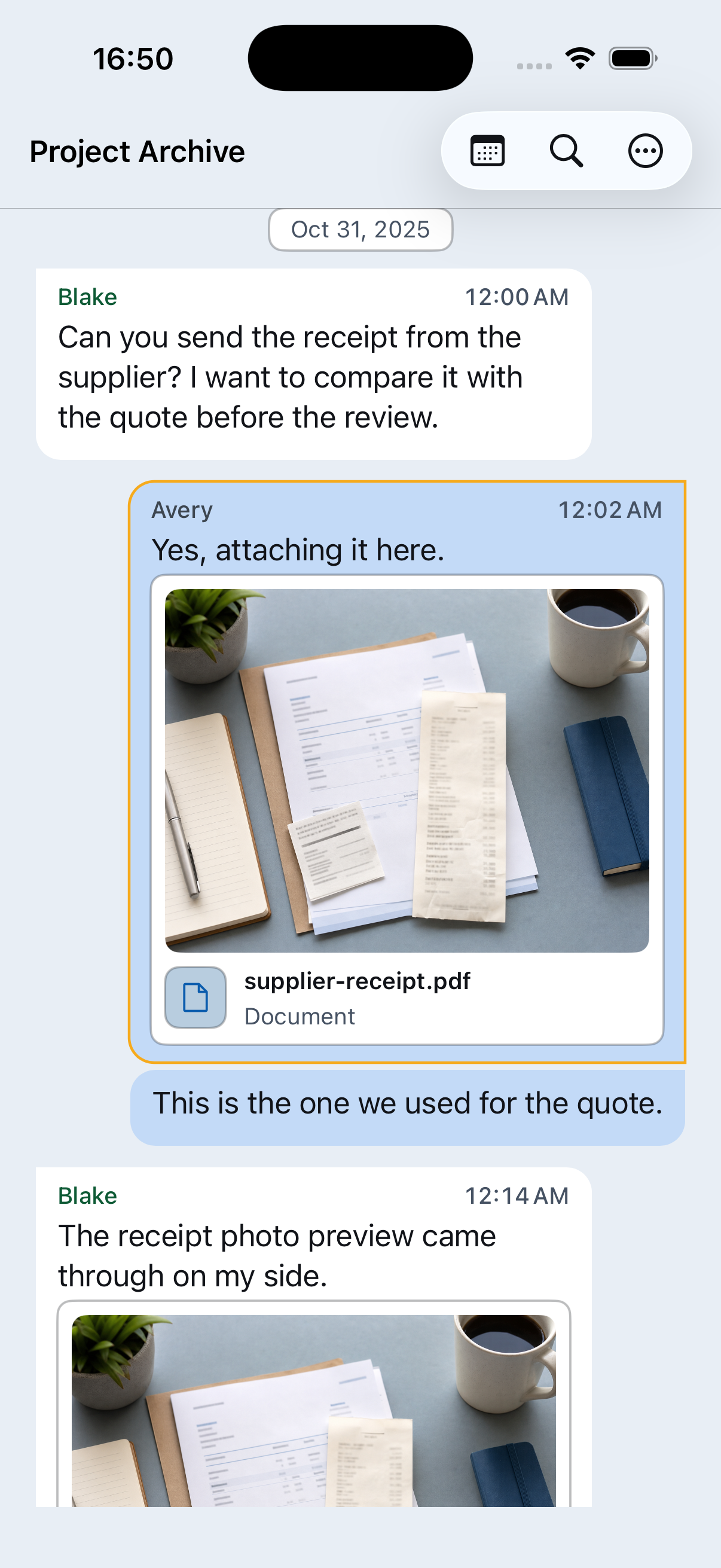 Chat Archive mostra una conversazione importata