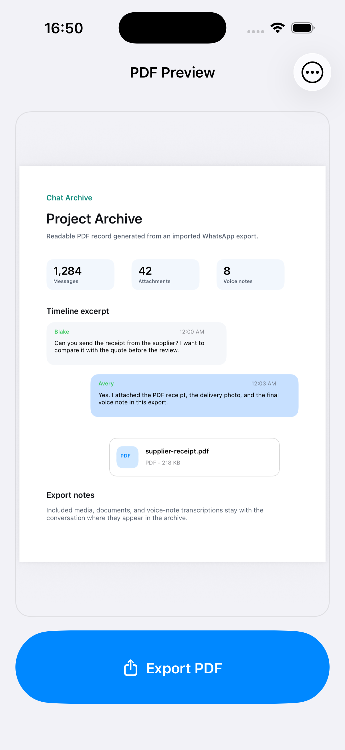 Schermata di anteprima PDF di Chat Archive