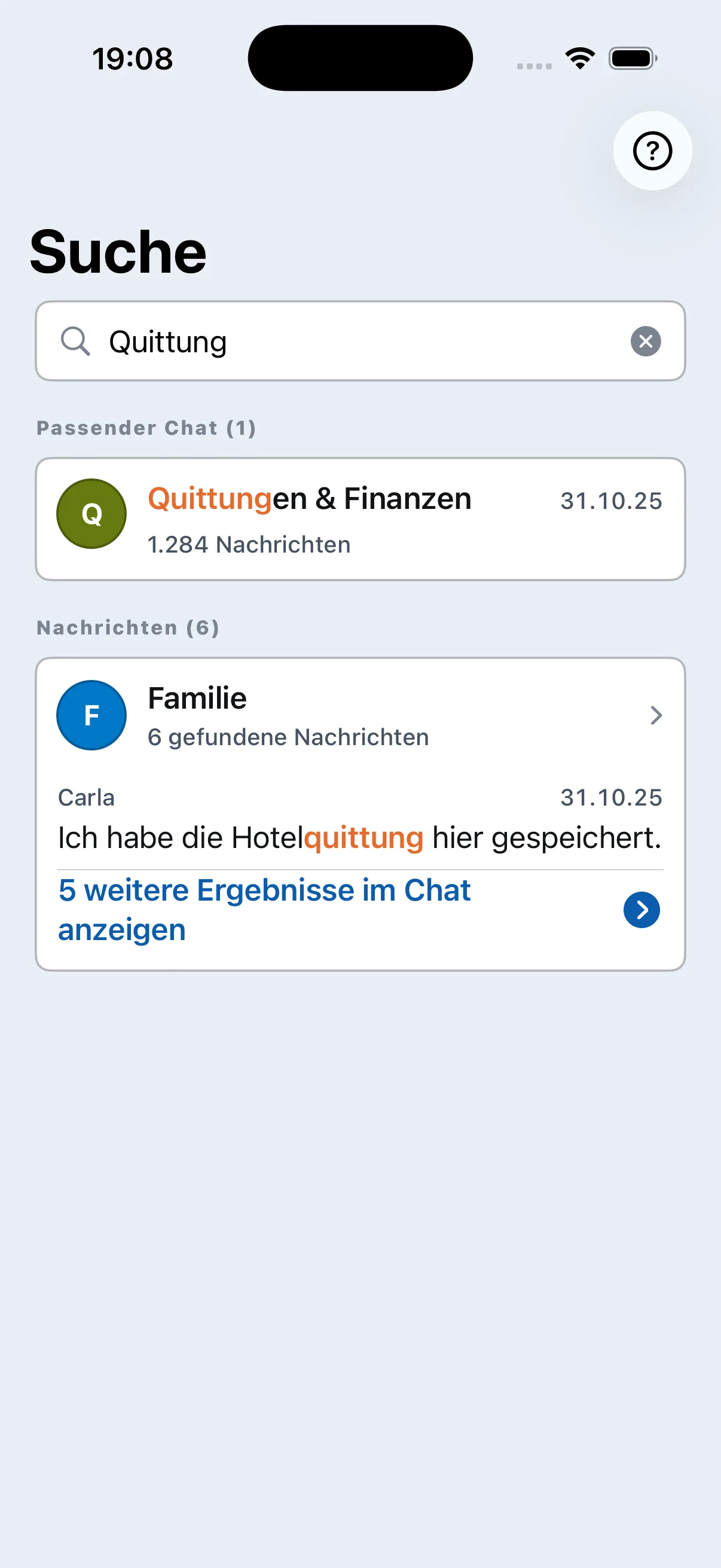 Suchansicht von Chat Archive mit Nachrichtentreffern für „Quittung“